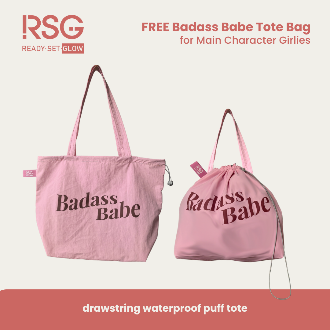 RSG Ready Set Glow Its Giving Main Character Bundle | Make-up Essentials that includes a Puff Tote