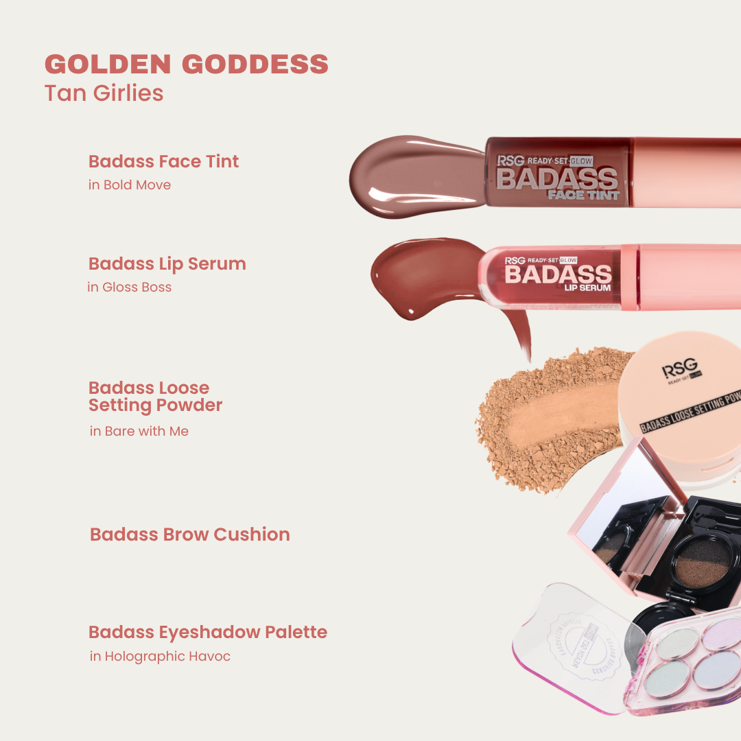 RSG Ready Set Glow Its Giving Main Character Bundle | Make-up Essentials that includes a Puff Tote