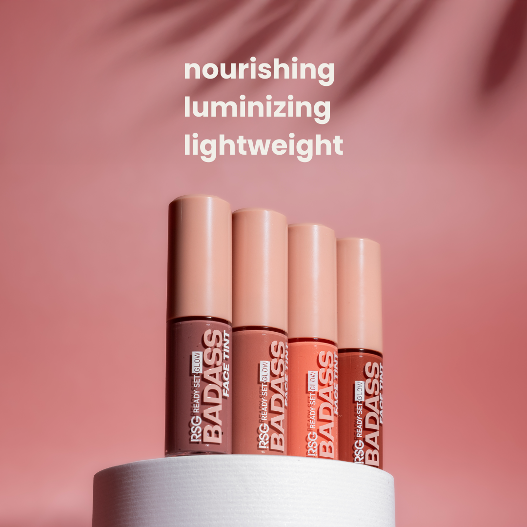 RSG READY SET GLOW MSBB DUO l BADASS FACE TINT & CONCEALER WITH BEAUTY BLENDER AND HOLIDAY GIFT PAPER BAG