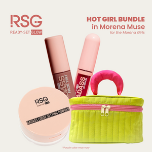 Ready Set Glow RSG Hot Girl Bundle w/ Puffy Pouch | Badass Loose Powder , Badass Lip Serum, Badass Face Tint Trio