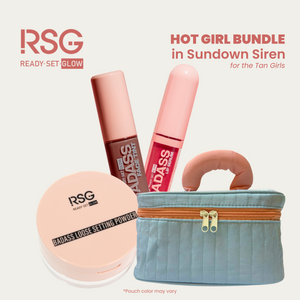 Ready Set Glow RSG Hot Girl Bundle w/ Puffy Pouch | Badass Loose Powder , Badass Lip Serum, Badass Face Tint Trio
